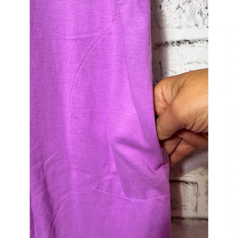 Lands End Women Purple Cotton Soutache Split Neck Sleeveless Shift Dress L 14-16
